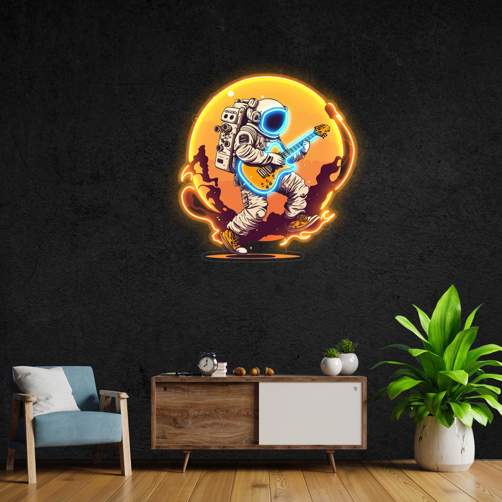 GUITAR ASTRONAUT NEON POP ART