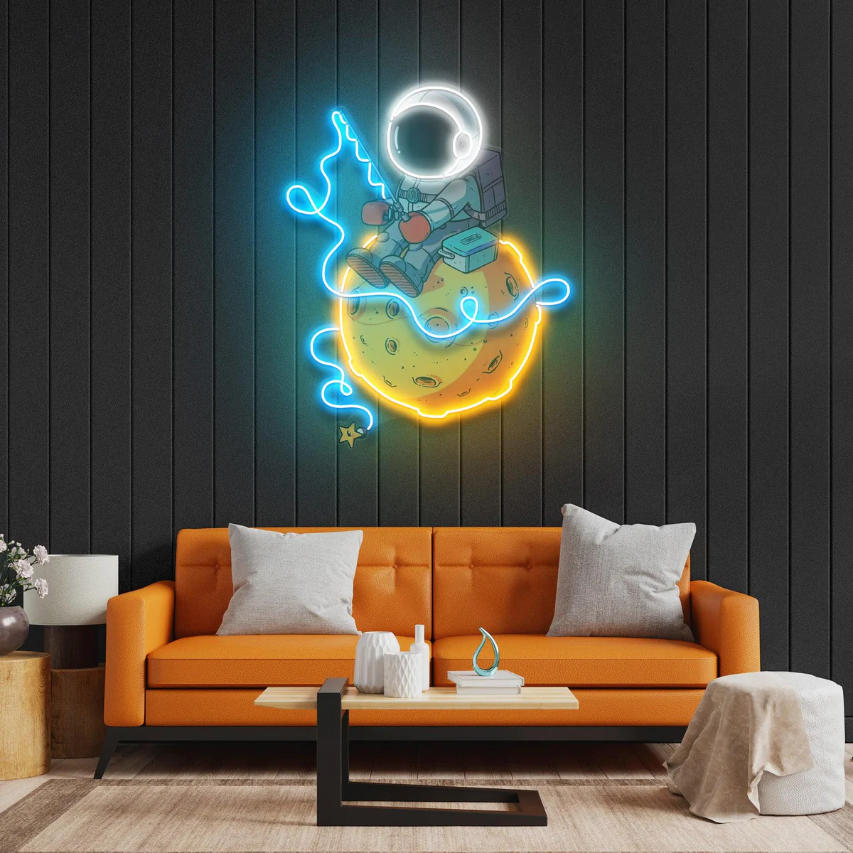 ASTRONAUT SPACE FISHING NEON POP ART