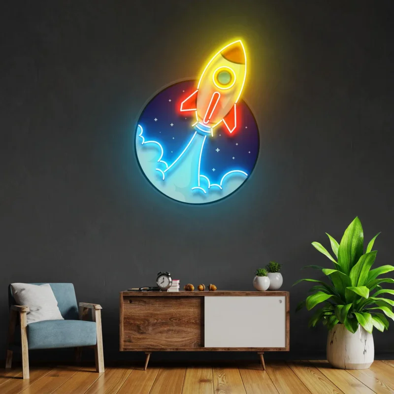 SPACE ROCKET NEON POP ART
