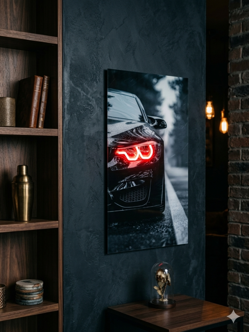 BMW CAR RED HEADLIGHT UV PRINT NEON SIGN